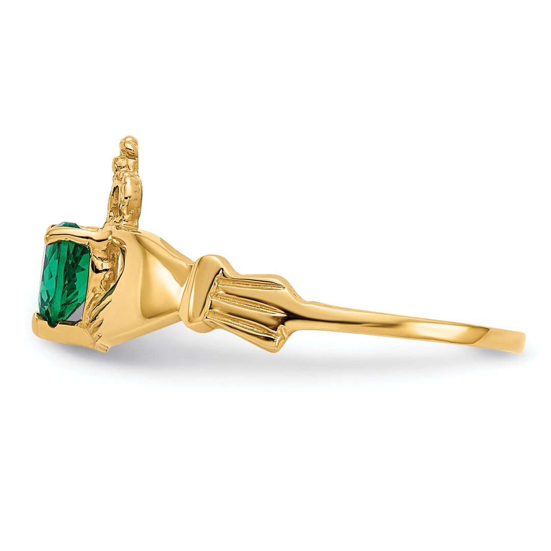 14kt yellow gold ladies green C.Z claddagh ring
