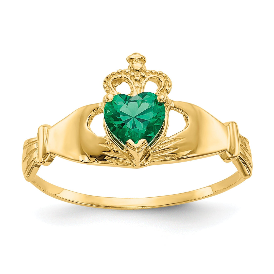 14kt yellow gold ladies green C.Z claddagh ring