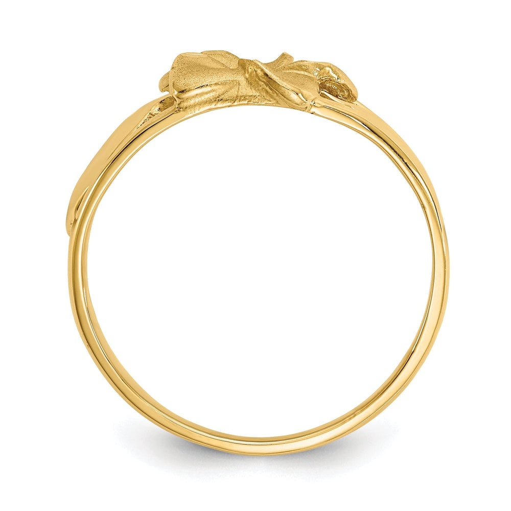 14k Yellow Gold Satin, Diamond Cut Plumeria Ring