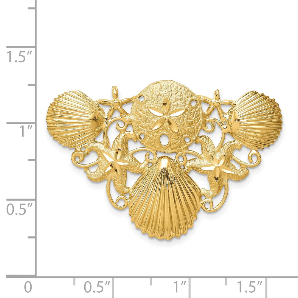 14k Yellow Gold Polished Diamond Cut Sea Life Slide Pendant