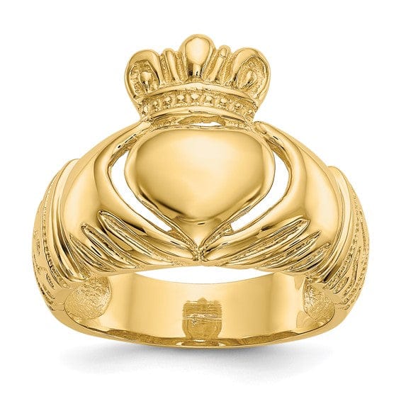 14kt yellow gold Domed Mens claddagh ring