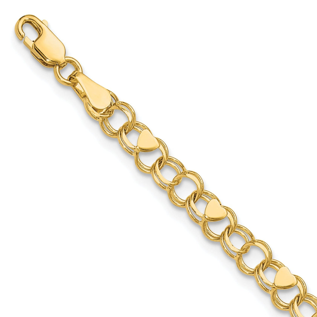 14K yellow gold Double Link Heart Bracelet 7-inch