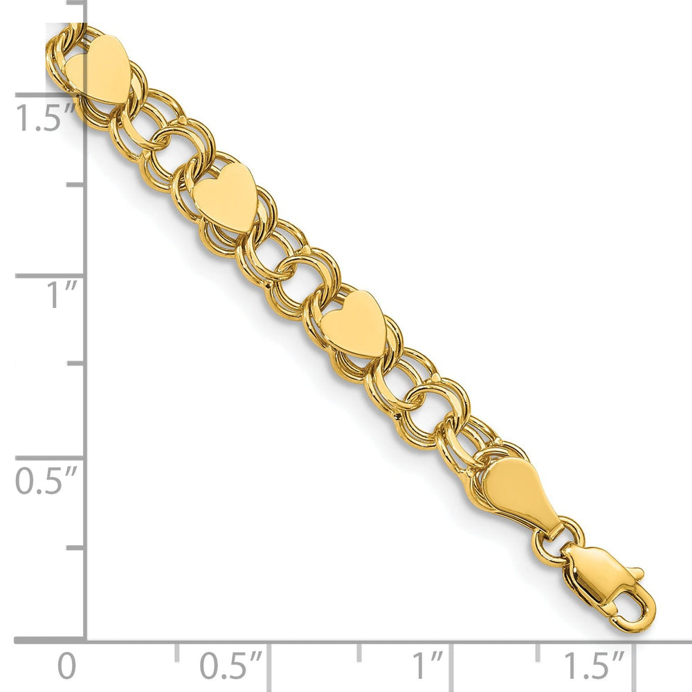 14K yellow gold Double Link Hearts Bracelet Solid 7-inch