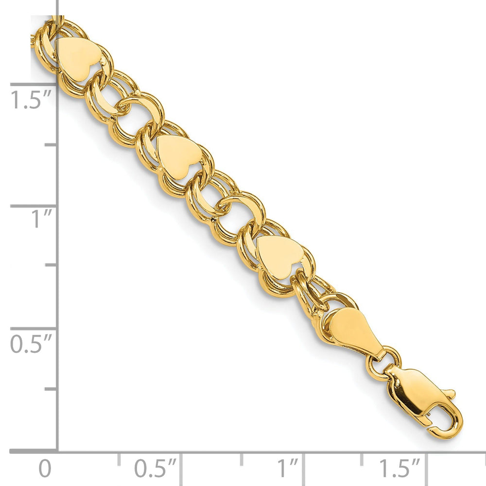 14K yellow gold Double Link Heart Bracelet 7 inch
