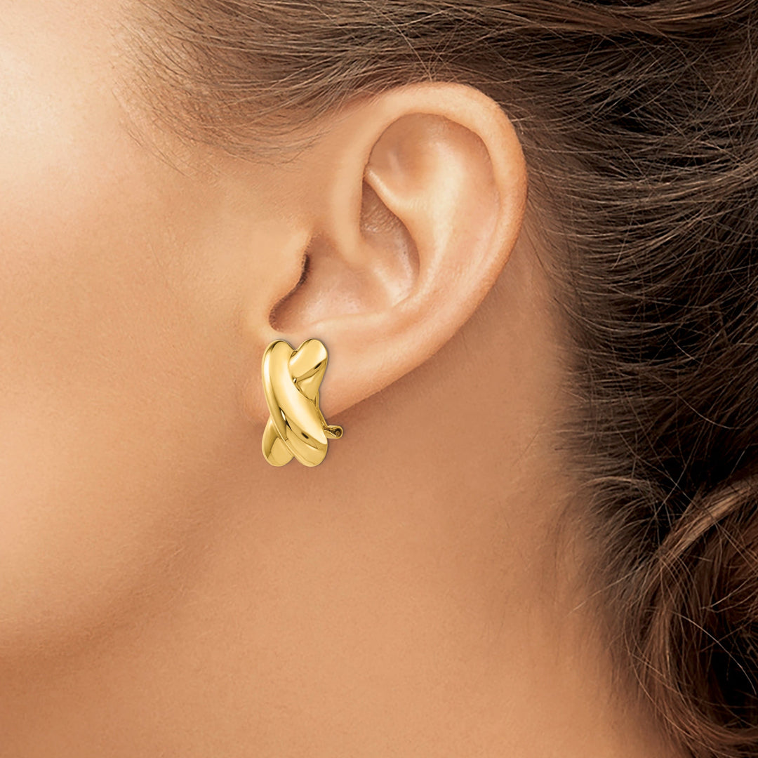 14k Yellow Gold Polished X Omega Back Post Earring