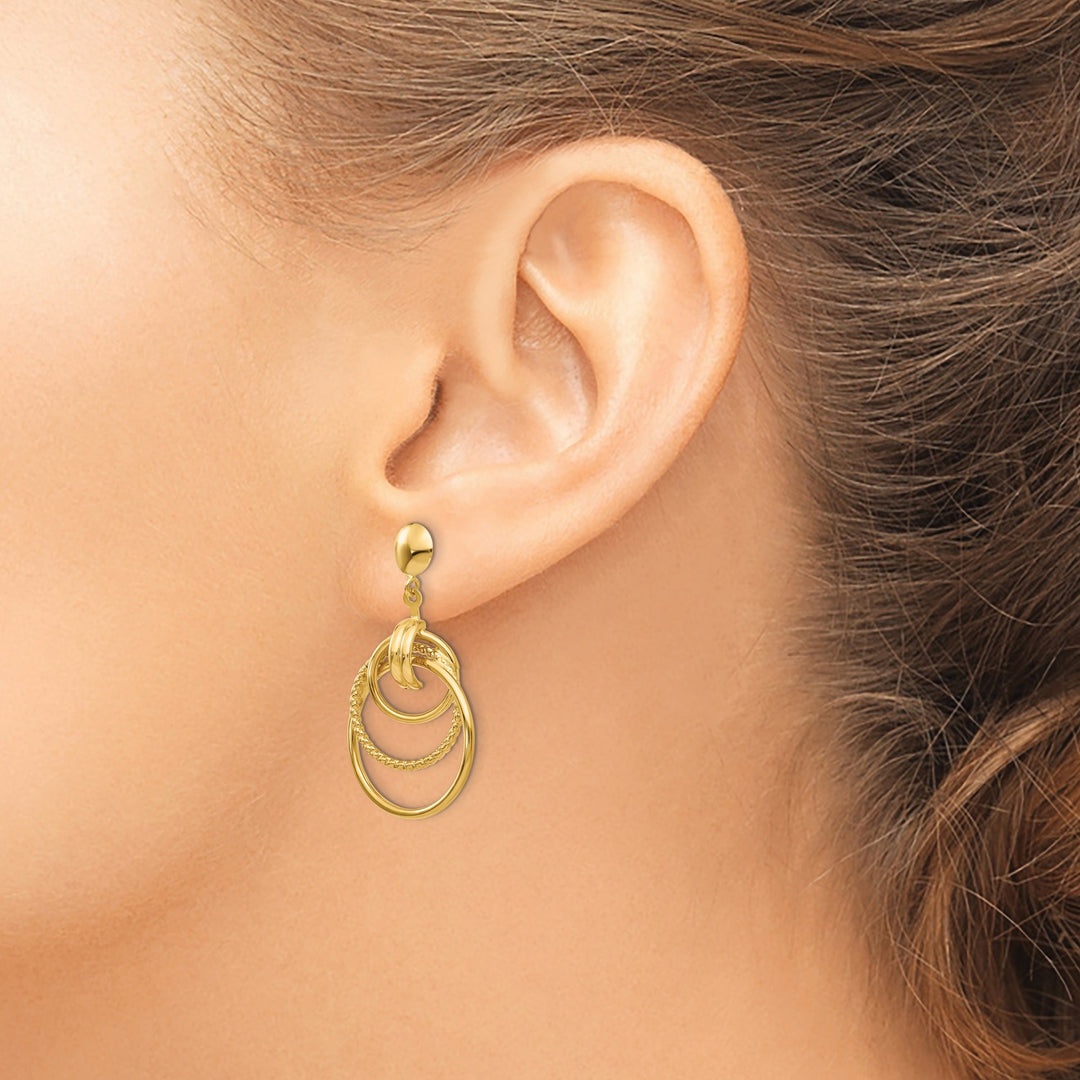 14k Yellow Gold Triple Circle Fancy Post Earrings