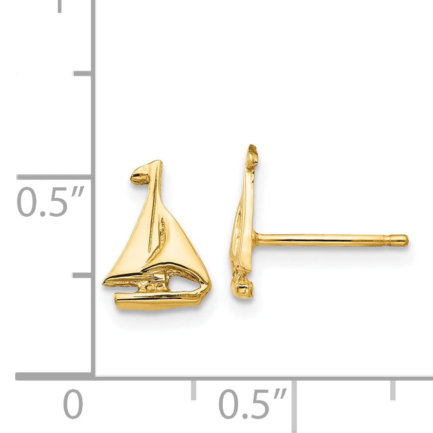 14k Yellow Gold Sail Boat Earrings