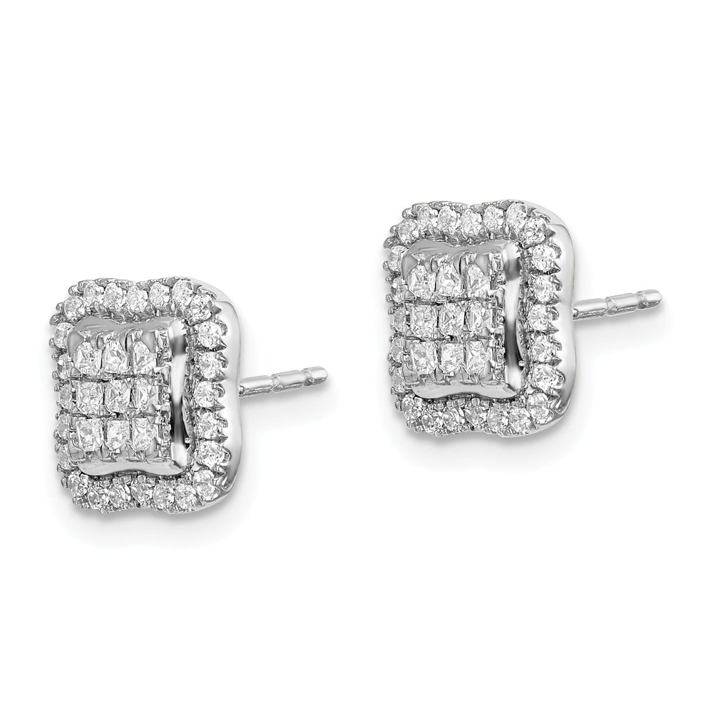 14k White Gold Diamond Square Shape Cluster Post Earrings
