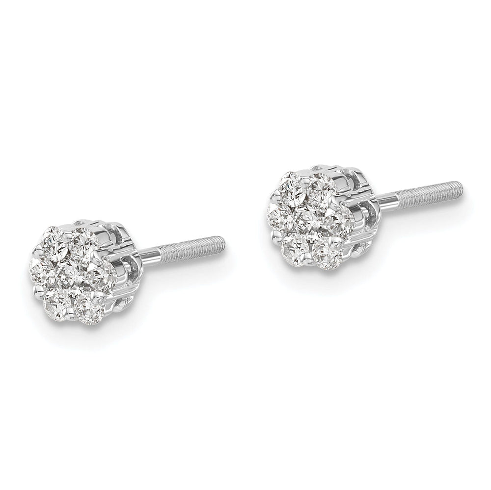 14k White Gold Diamond Cluster Screwback Earrings