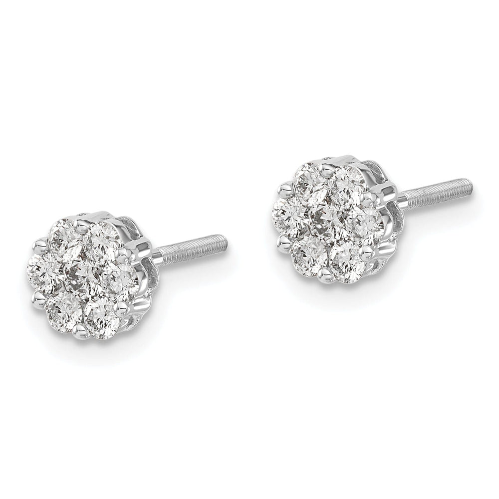 14k White Gold Diamond Cluster Screwback Earrings 0.62 ct