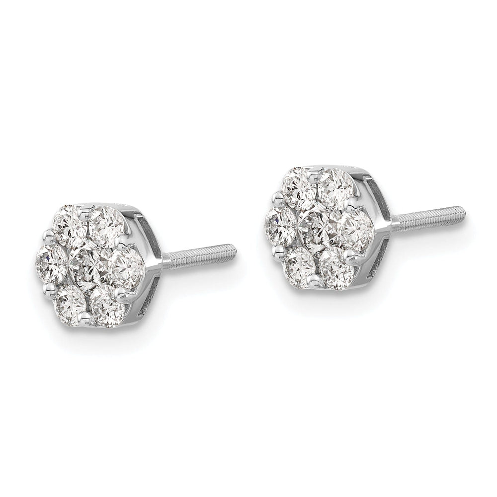 14k White Gold Diamond Cluster Screwback Earrings.