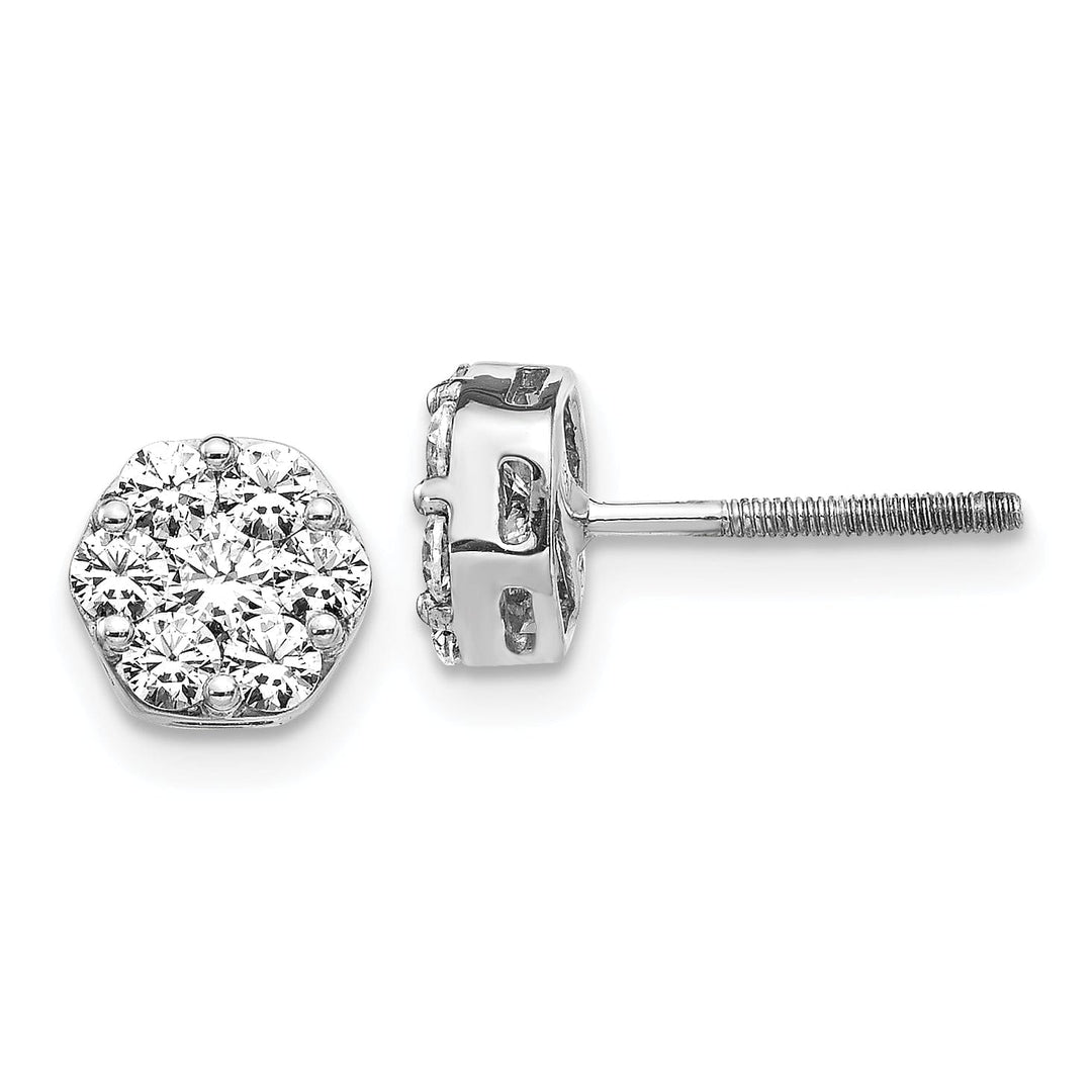 14k White Gold Diamond Cluster Screwback Earrings.