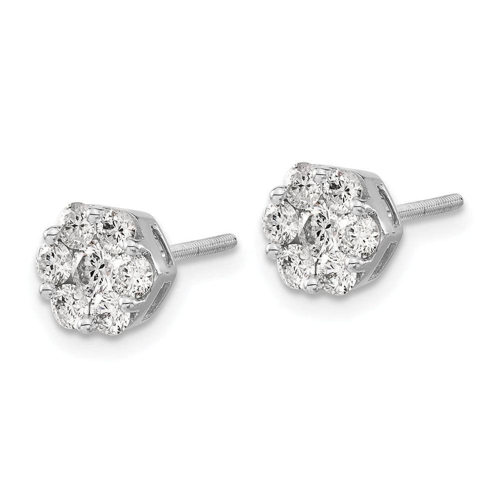 14k White Gold Diamond Cluster Screwback Earrings