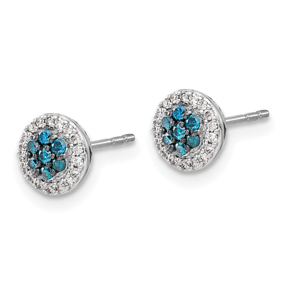 14k White Gold Blue/White Diamond Cluster Post Earrings