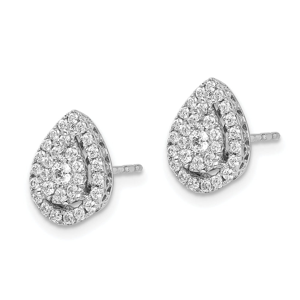 14k White Gold Teardrop Design Cluster Diamond Post Earrings