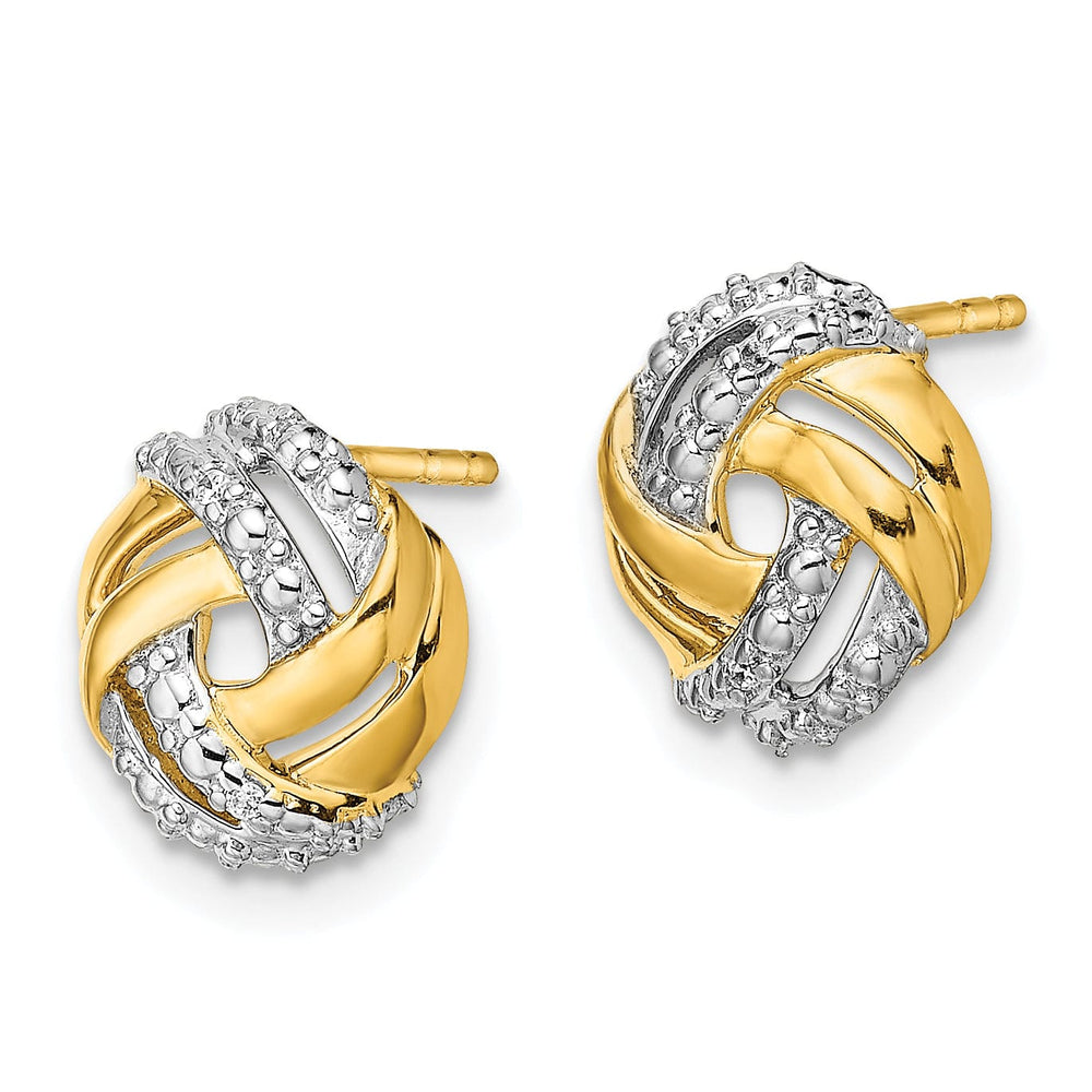 14k Yellow Gold Diamond Love Knot Post Earrings 0.12 ct