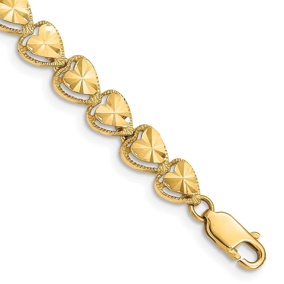 14k yellow gold cut-out heart bracelet 7-inch