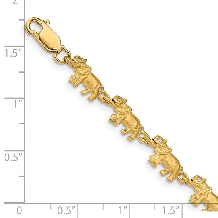 14k yellow gold solid elephant fancy design bracelet. 7-inch, 6.5-mm wide