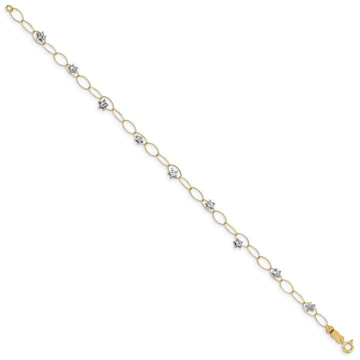 14k two-tone gold bracelet fancy puff stars design. 7.25-inch