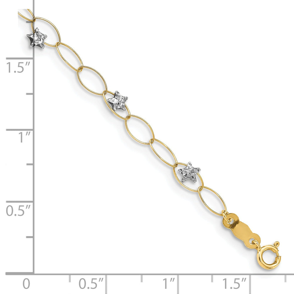 14k two-tone gold bracelet fancy puff stars design. 7.25-inch