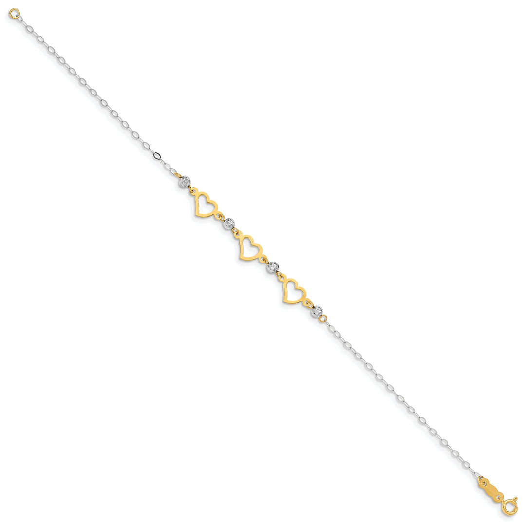 14K two-tone gold bracelet beads heart design, this 7.5-inch