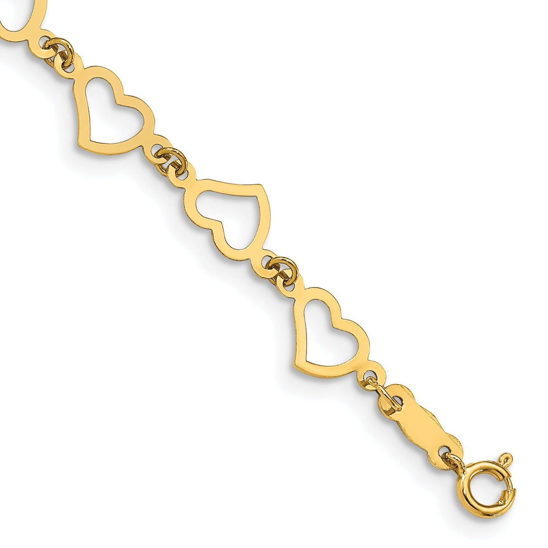 14k yellow gold open heart bracelet polished 7.5-inch