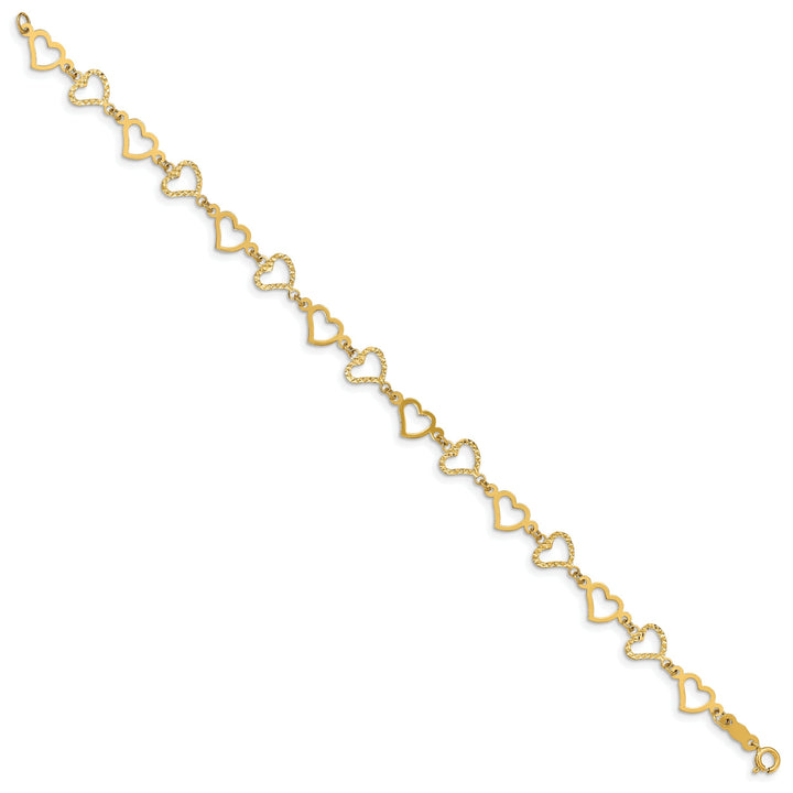 14K Yellow Gold Open Hearts Bracelet 7.25-inch