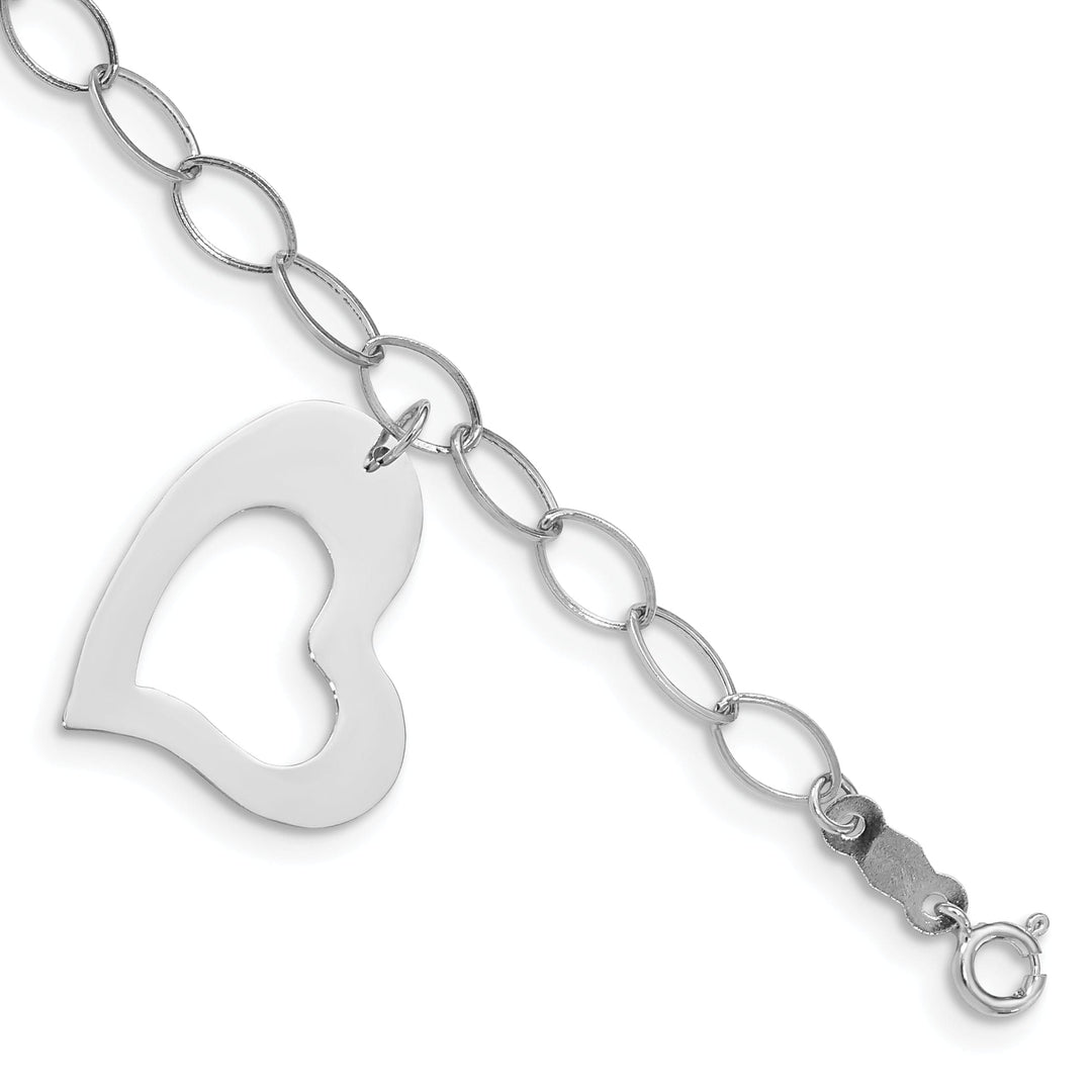 14K white gold oval link open chain heart design 7.25-inch bracelet