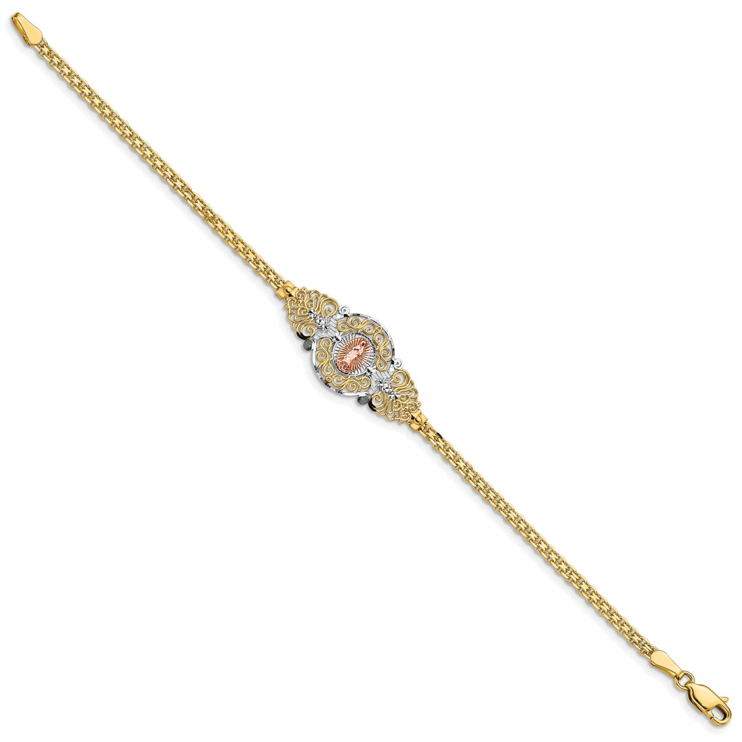 14k two-tone gold Our Lady of Guadalupe bracelet 7-inch, 3-mm wide