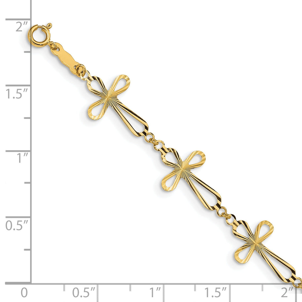 14k yellow gold bracelet cross design. 7.5-inch, 11-mm wide