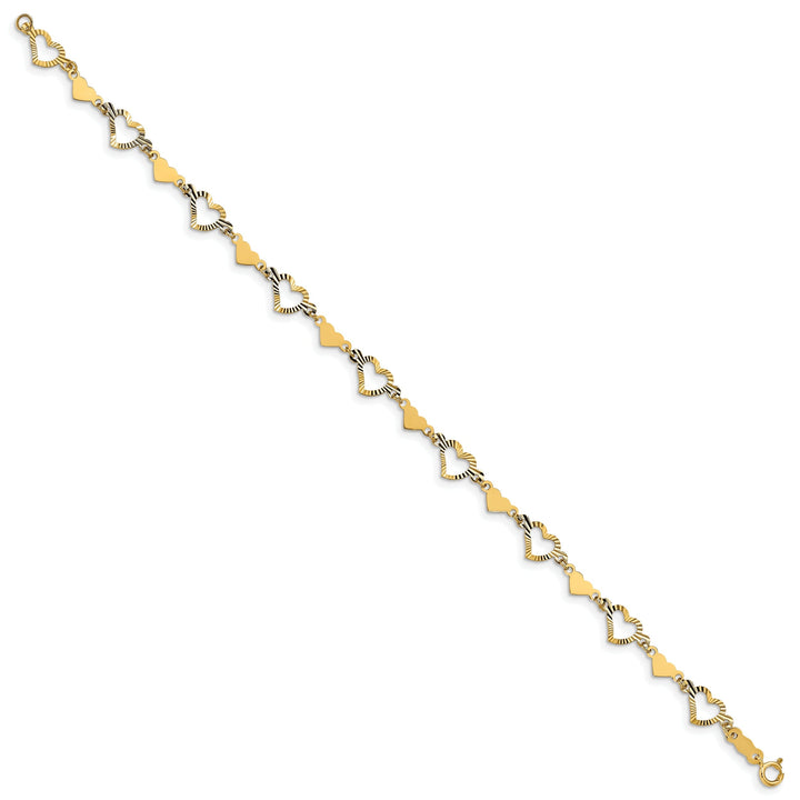 14k yellow gold bracelet open cut out design, multi-hearts 7.5-inch