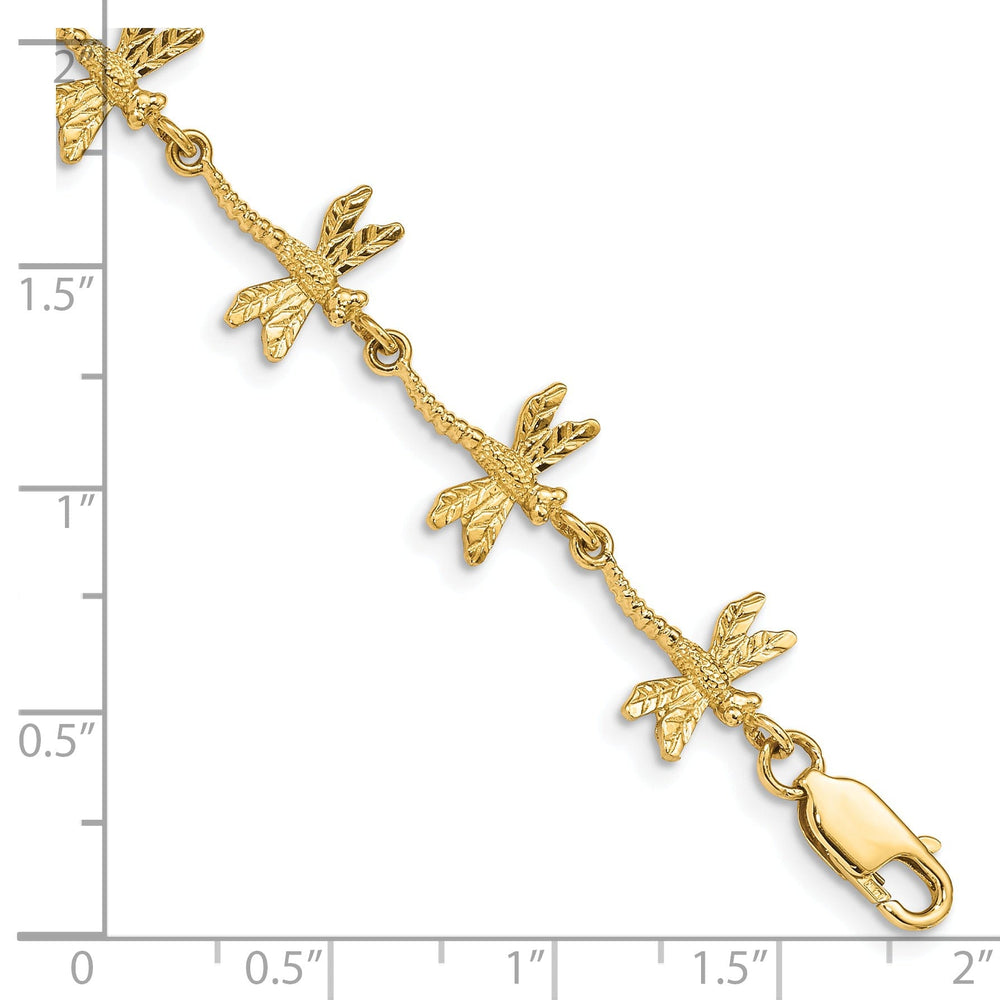 14k yellow gold dragonfly bracelet solid 7.5-inch, 10mm wide
