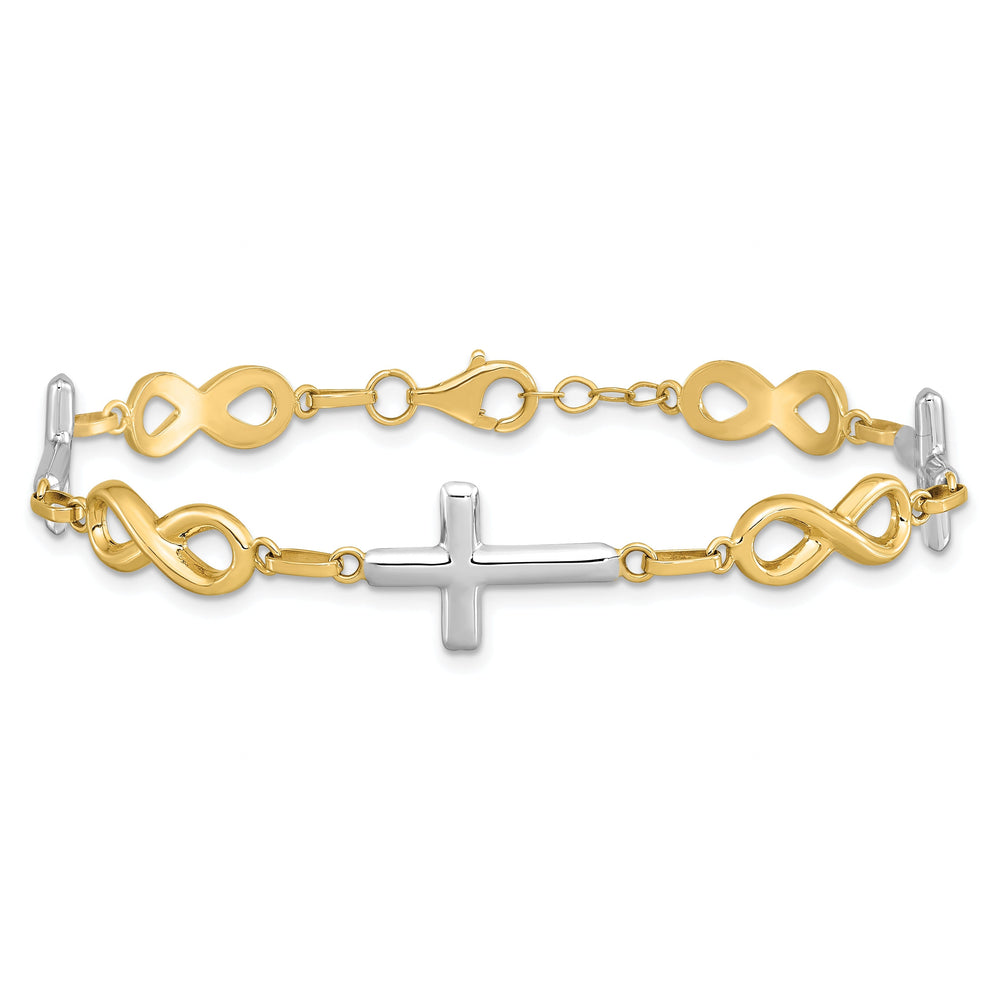 14K yellow gold cross bracelet infinity symbol 7-inch, 11-mm wide