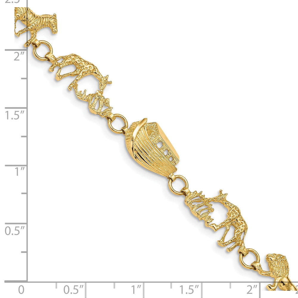 14k yellow gold textured polished finish Noah's Ark design bracelet. 7-inch, solid 9.5-mm wide