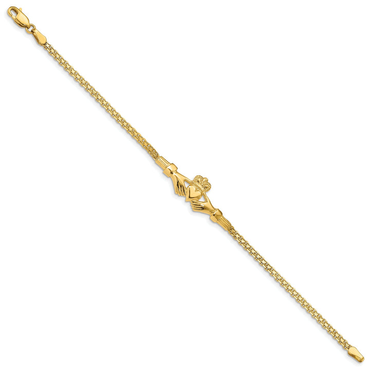 Polished 14k Gold Claddagh Bracelet - 13-mm Width, 7-" Length