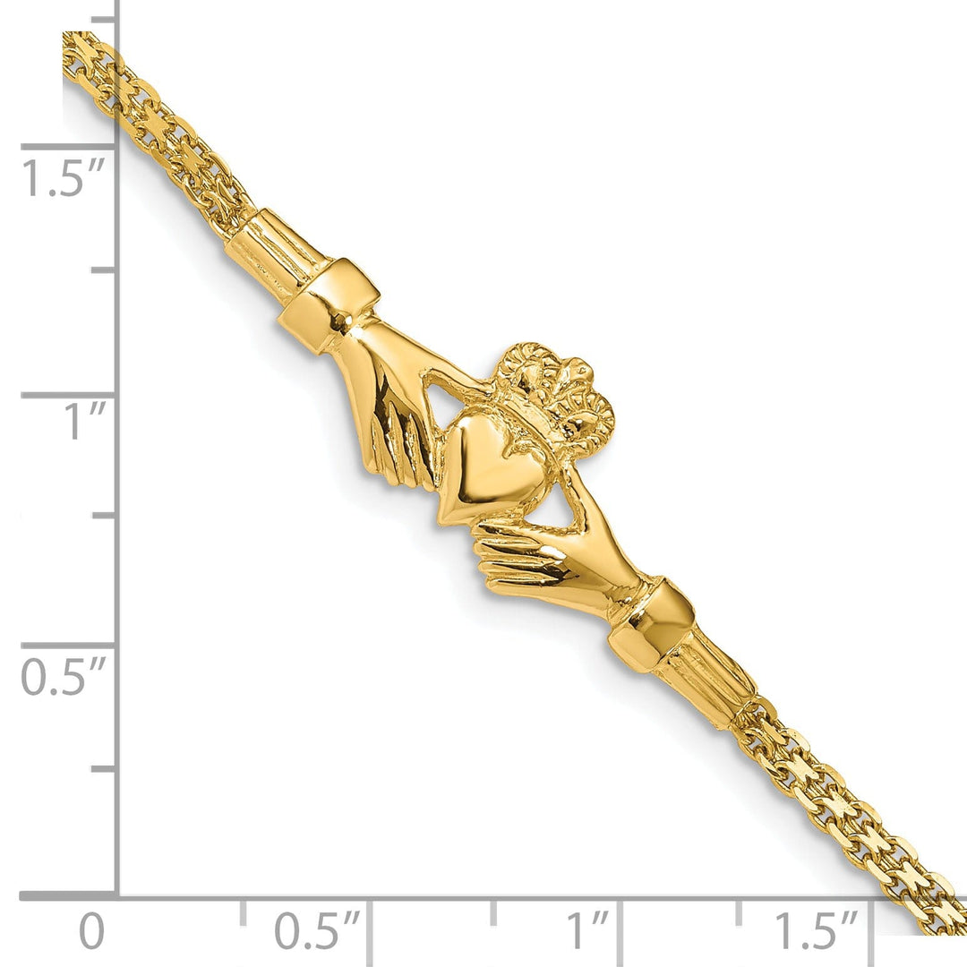 Polished 14k Gold Claddagh Bracelet - 13-mm Width, 7-" Length
