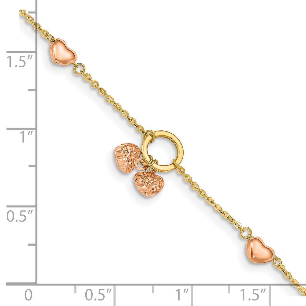14k two-tone gold diamond-cut bracelet polished heart charms