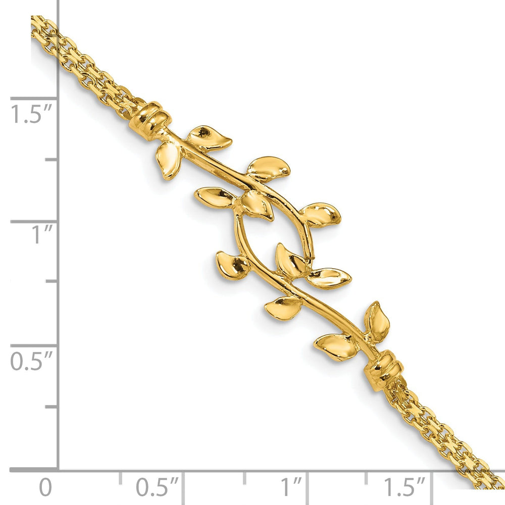 14K yellow gold leaf bracelet 7-inch, 13mm wide domed shape