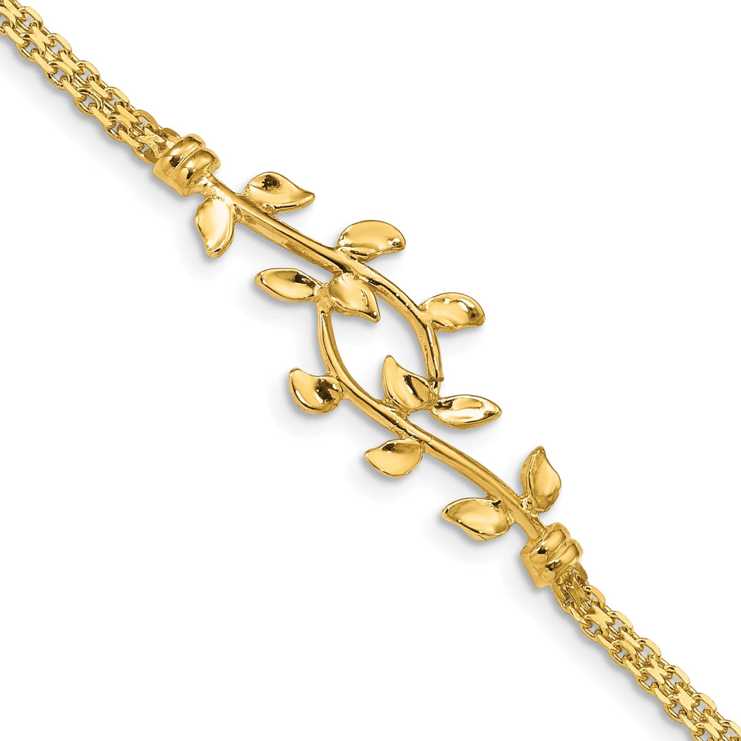 14K yellow gold leaf bracelet 7-inch, 13mm wide domed shape
