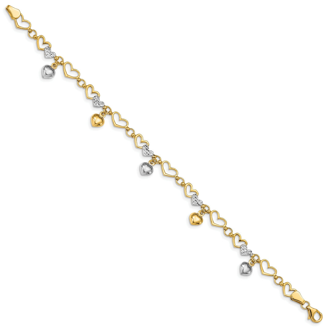 14K yellow gold bracelet multi-heart design, 7.25-inch
