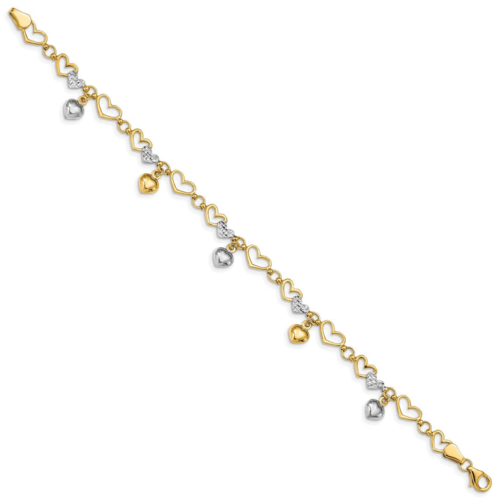 14K yellow gold bracelet multi-heart design, 7.25-inch