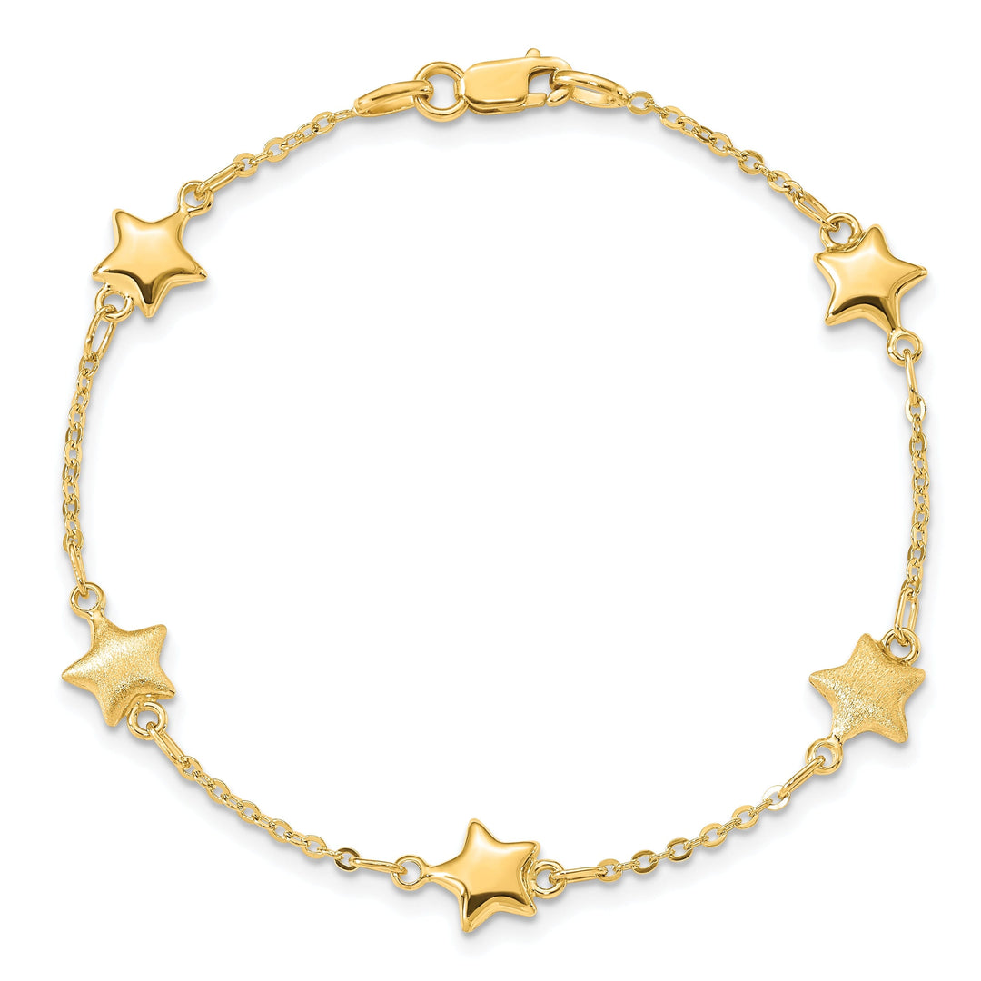14k yellow gold semi-solid star bracelet. 7-inch, 7-mm wide