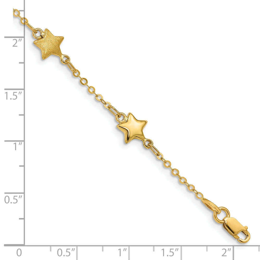 14k yellow gold semi-solid star bracelet. 7-inch, 7-mm wide