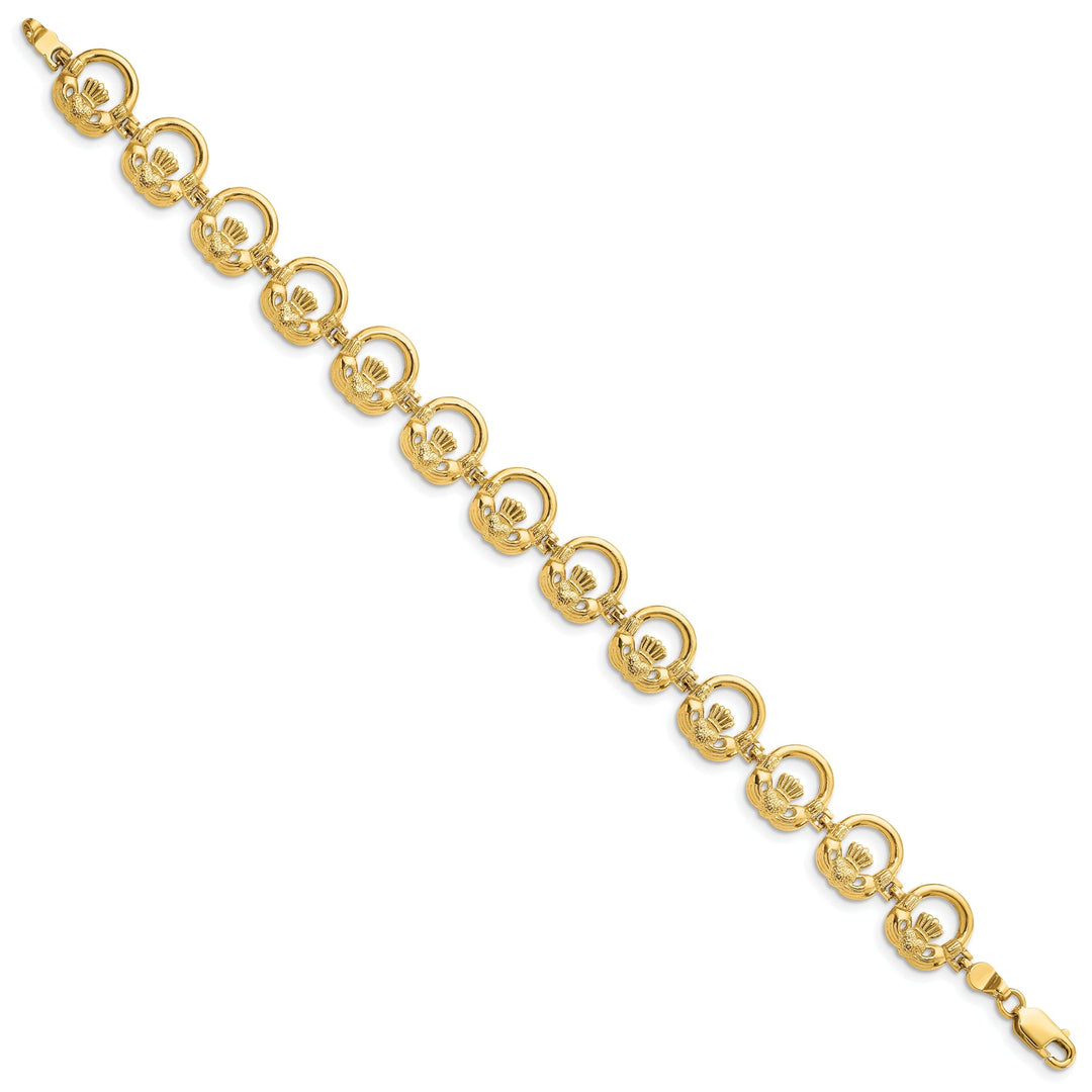 Polished 14k Gold Claddagh Bracelet - 10.4mm Width, 7.25" Length