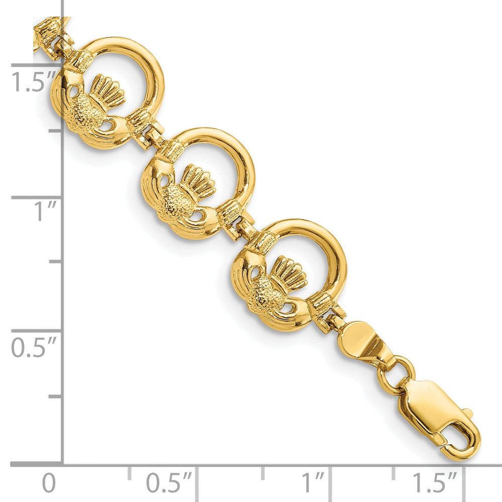 Polished 14k Gold Claddagh Bracelet - 10.4mm Width, 7.25" Length