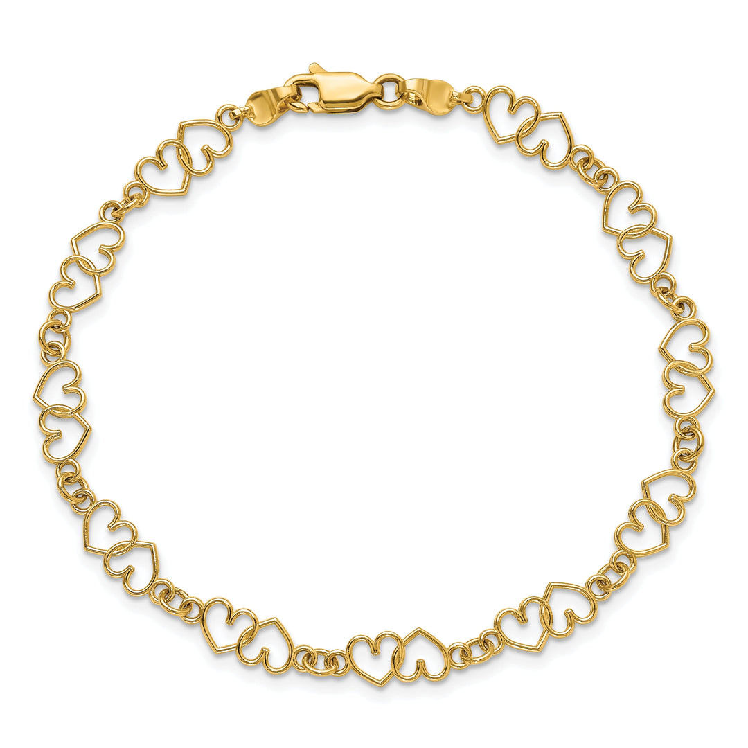 14K yellow gold Double Heart Link Bracelet 7-inch