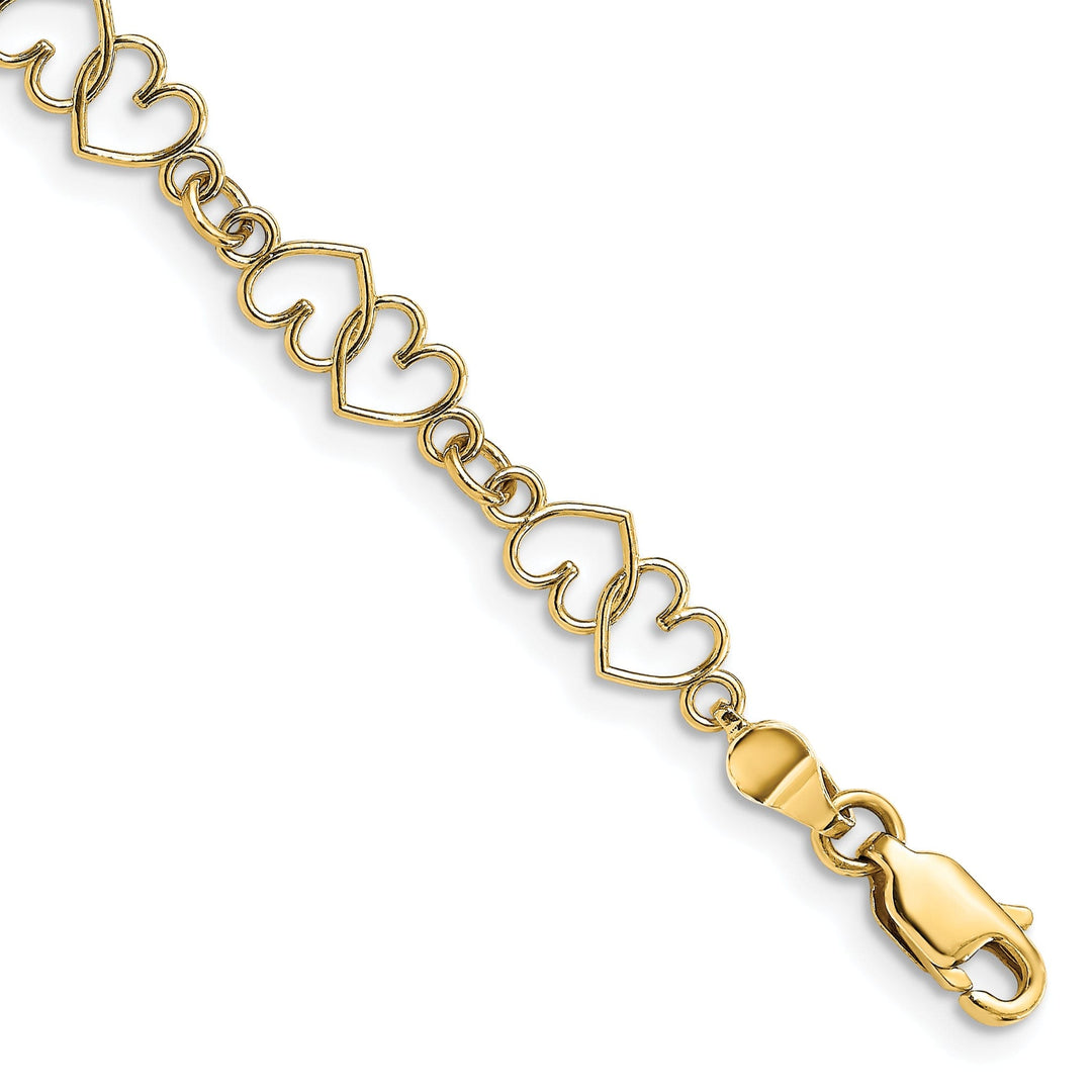 14K yellow gold Double Heart Link Bracelet 7-inch