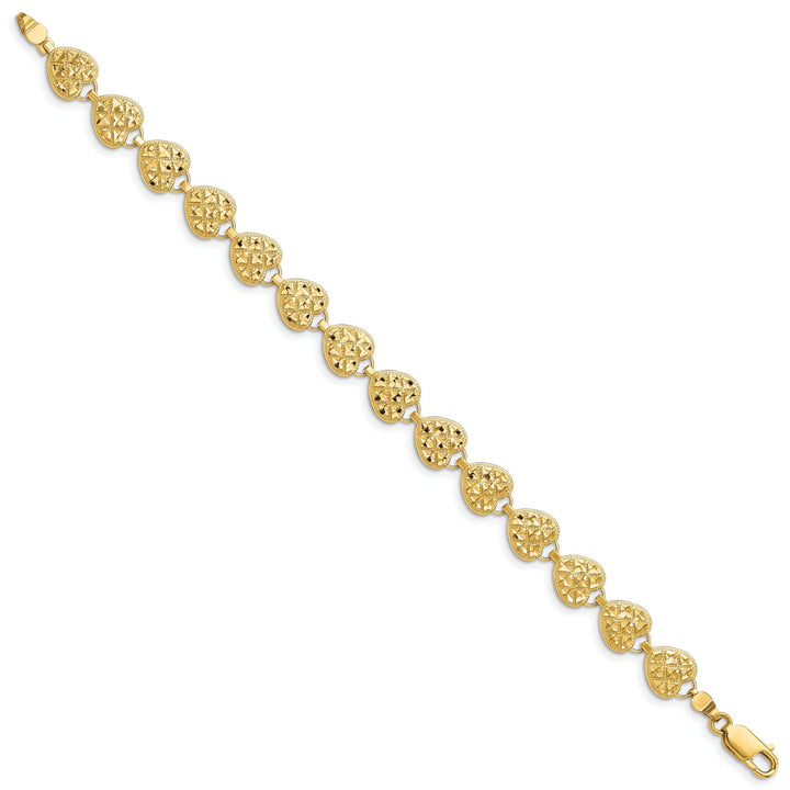 14K Yellow Gold Hearts Bracelet. Textured D.C finish, 7.5-inch