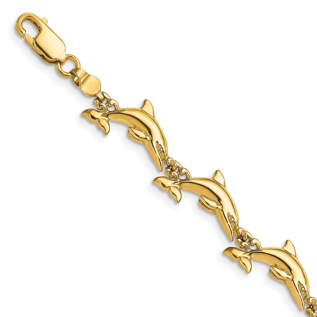 14k Yellow Gold Dolphin Bracelet - 7. inch, 7-mm wide
