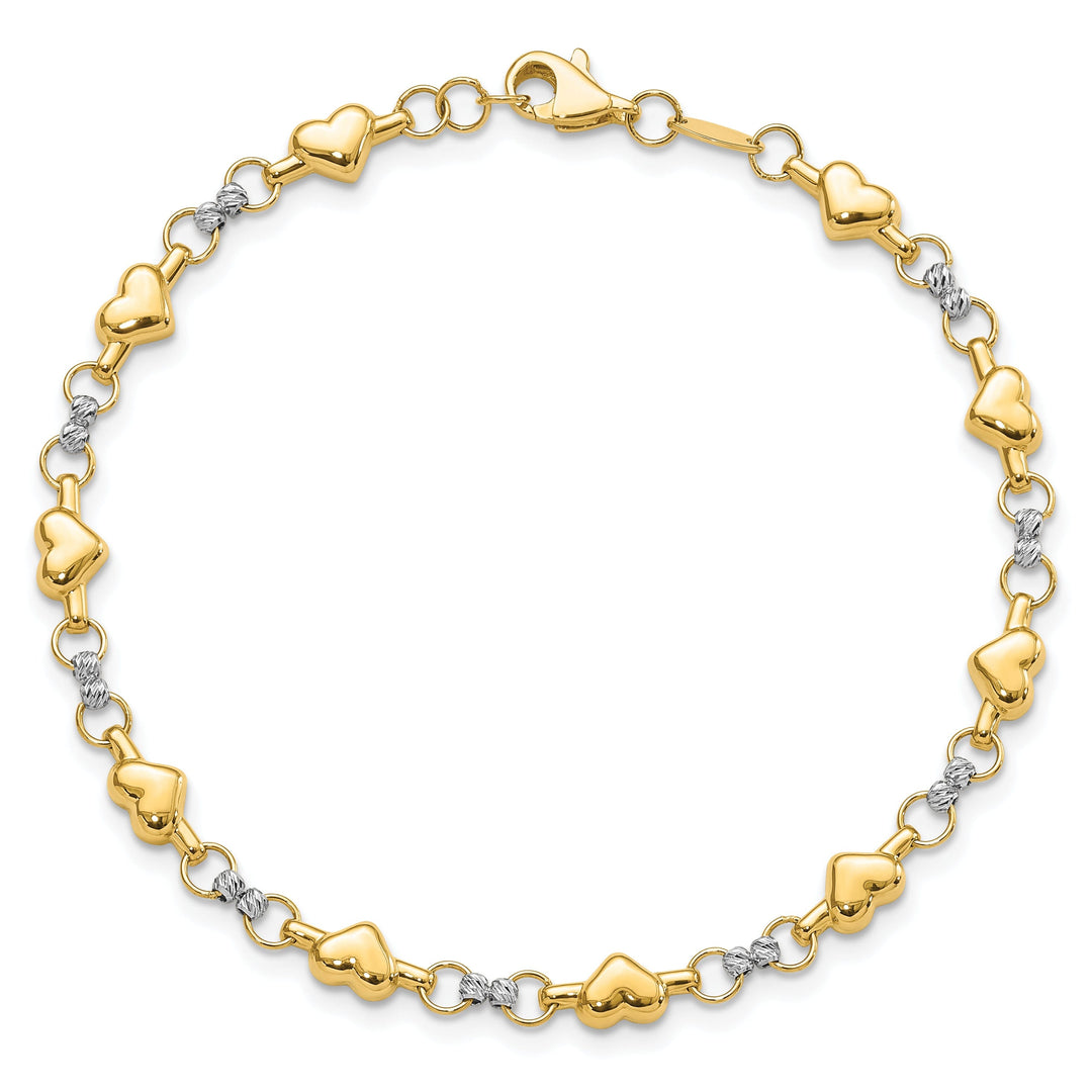 14K two-tone gold multi Hearts Bracelet 7.5inch